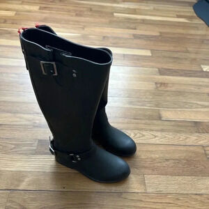 Steve Madden Tsunami Riding Style Waterproof Rubber Rain Black Boots Size 7